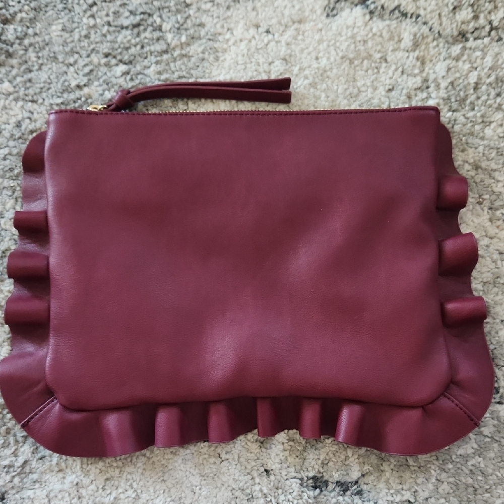 Sole Society Burgundy Ruffle Clutch